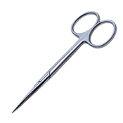 Precision Straight Eye Scissors, Ring Handle, Polished Finish On Blades, Sharp Tips, 32mm Mid Screw To Tip, And Overall Length Of 4 1/4" (109mm)  